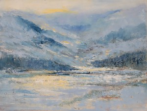 Oil painting - Golden light and tourquoise