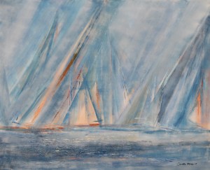 Oil painting - Sails in shades of blue Norwegian blue!